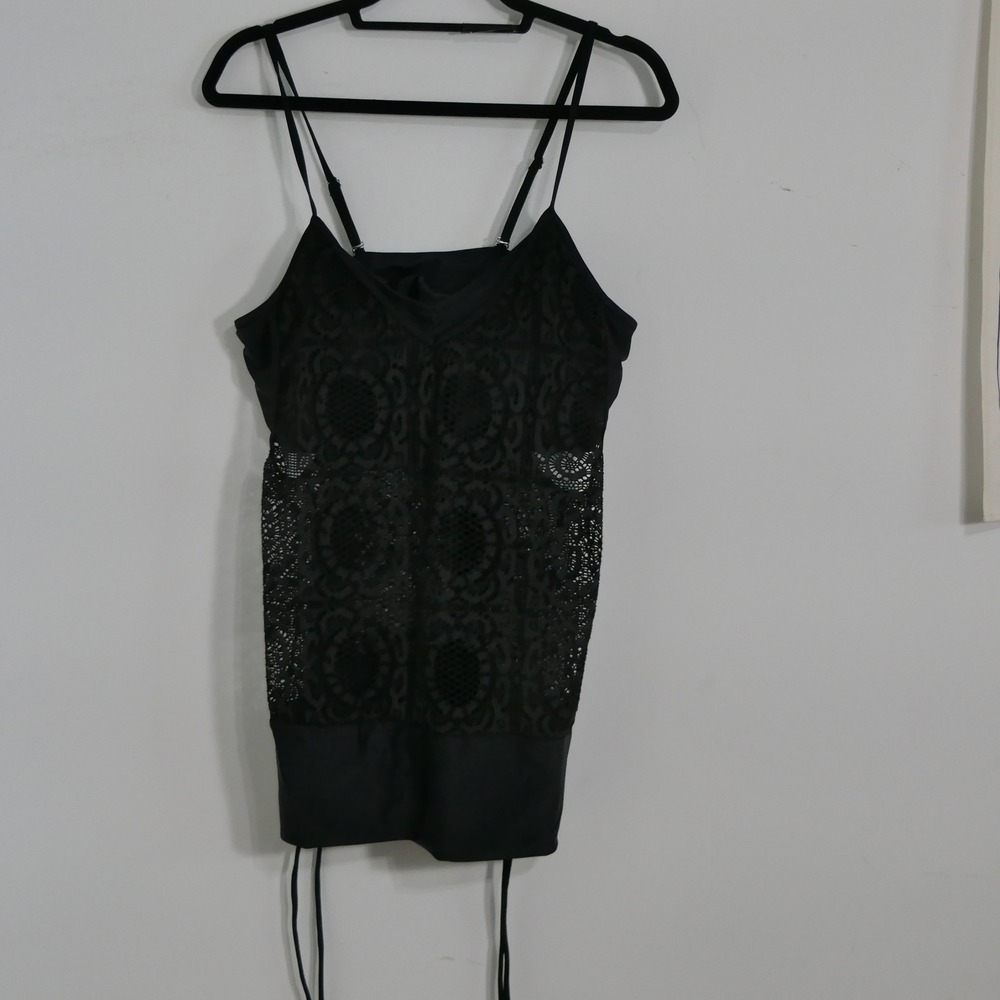 Unbranded Womens Tankini Top XL Black Crochet Lace Boho Gothic Swimwear